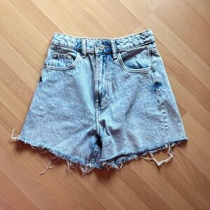 Zara Light Blue Frayed Hem Jean Shorts